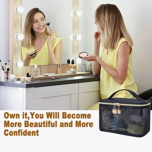 HELLO KITTY Logo Cosmetic Mesh Large Capacity Travel/Makeup/Storage Bag - Picture 4 of 6